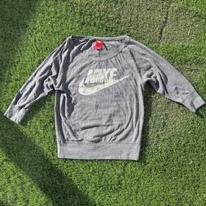 Nike Sweater Womens XS Gray Swoosh Logo Crewneck Pullover Organic‎ Cotton Blend